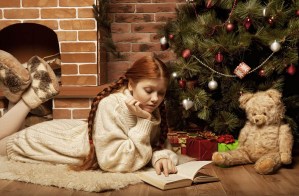 \"redhair-woman-reading-book-on
